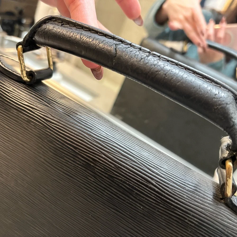 Louis Vuitton Black Epi Leather Briefcase with Gold Hardware